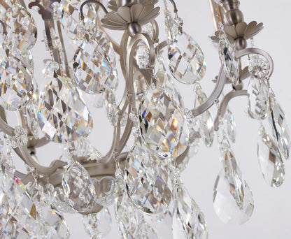 Pewter Iron Frame Chandelier with Clear Hanging Crystals