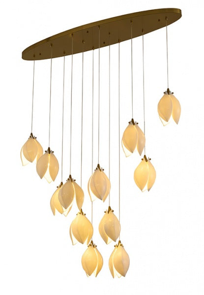 Bronze Metal Frame Chandelier with Cream Ceramic Flowers