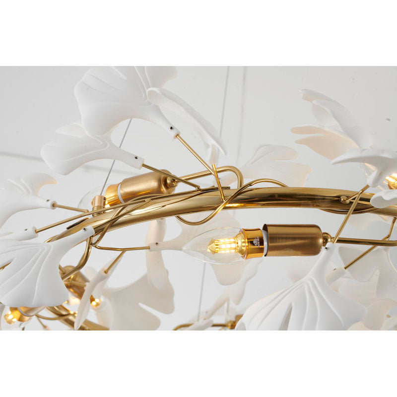 Round Chandelier with White Acrylic Leaf Accents