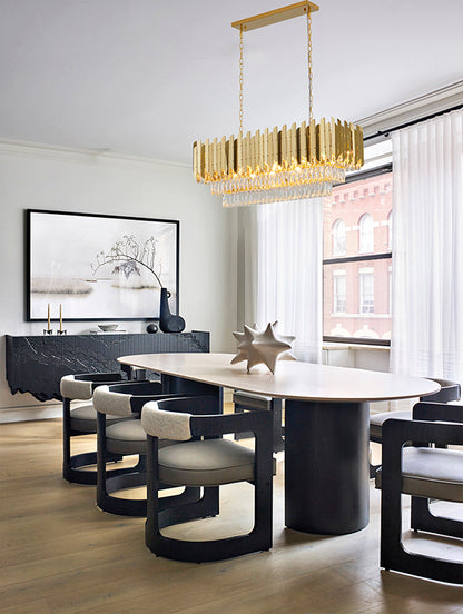 Gold Rectangular Chandelier With Clear Hanging Crystals
