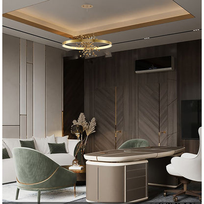 Ring LED Chandelier with Mirror Gold Sparkle