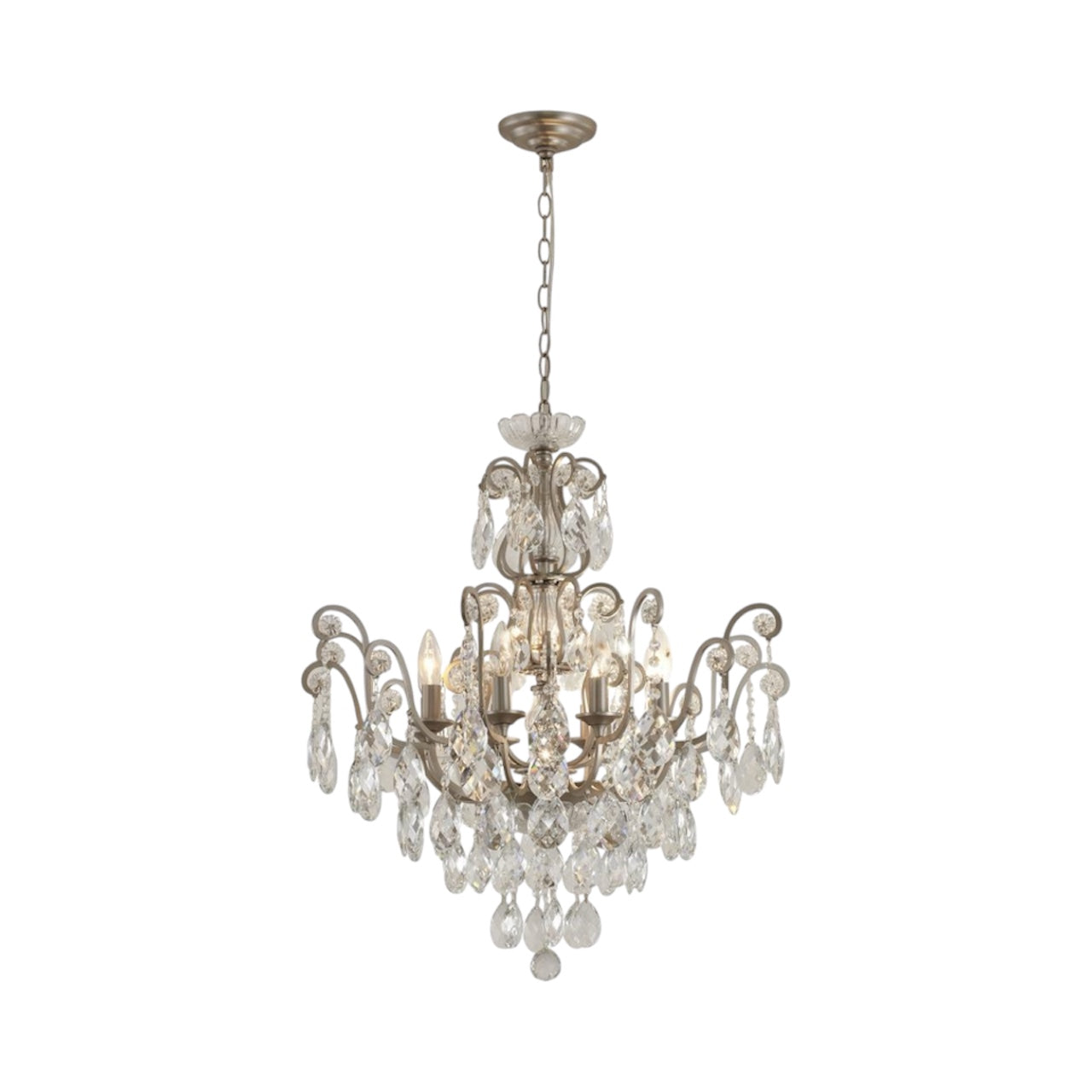 Matte Black Chandelier with Clear Hanging Crystals & Glass Accents