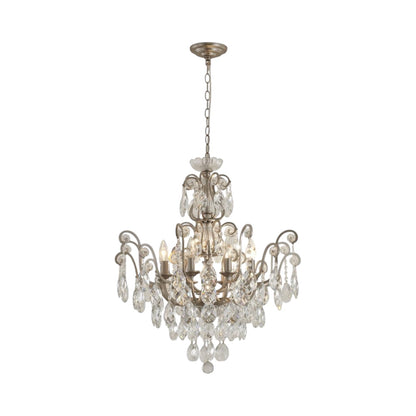 Matte Black Chandelier with Clear Hanging Crystals & Glass Accents