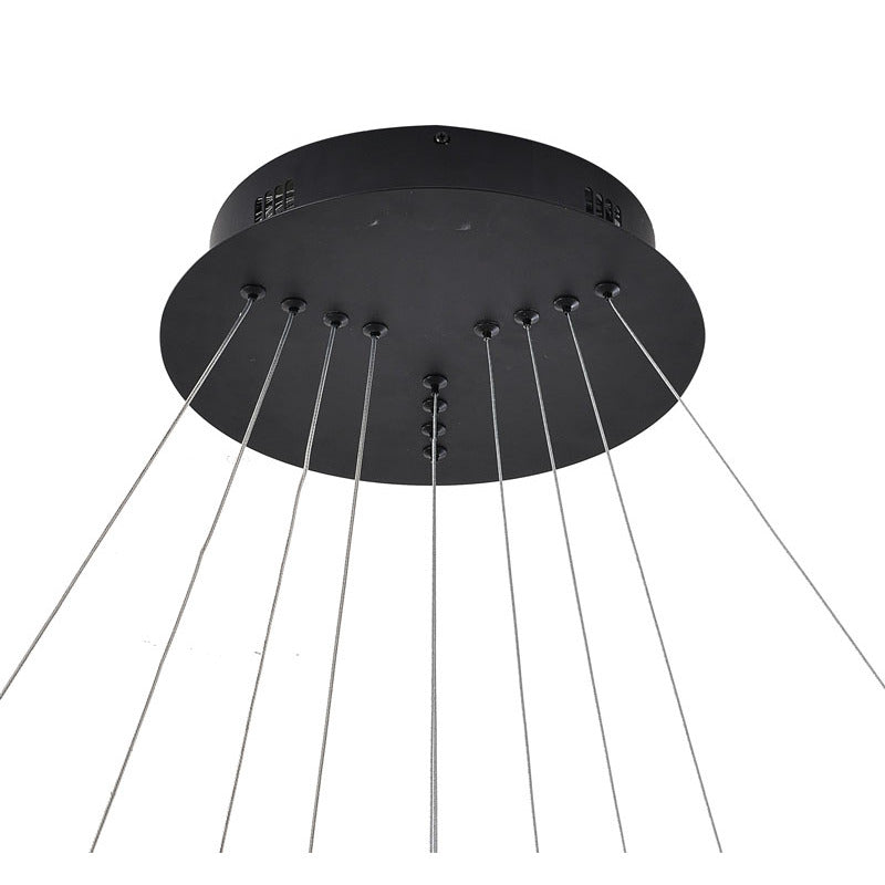 Matte Black 4-Ring LED Chandelier – Modern Multi Halo Pendant Light