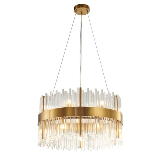 Gold Halo Frame Chandelier with Clear Glass Rods