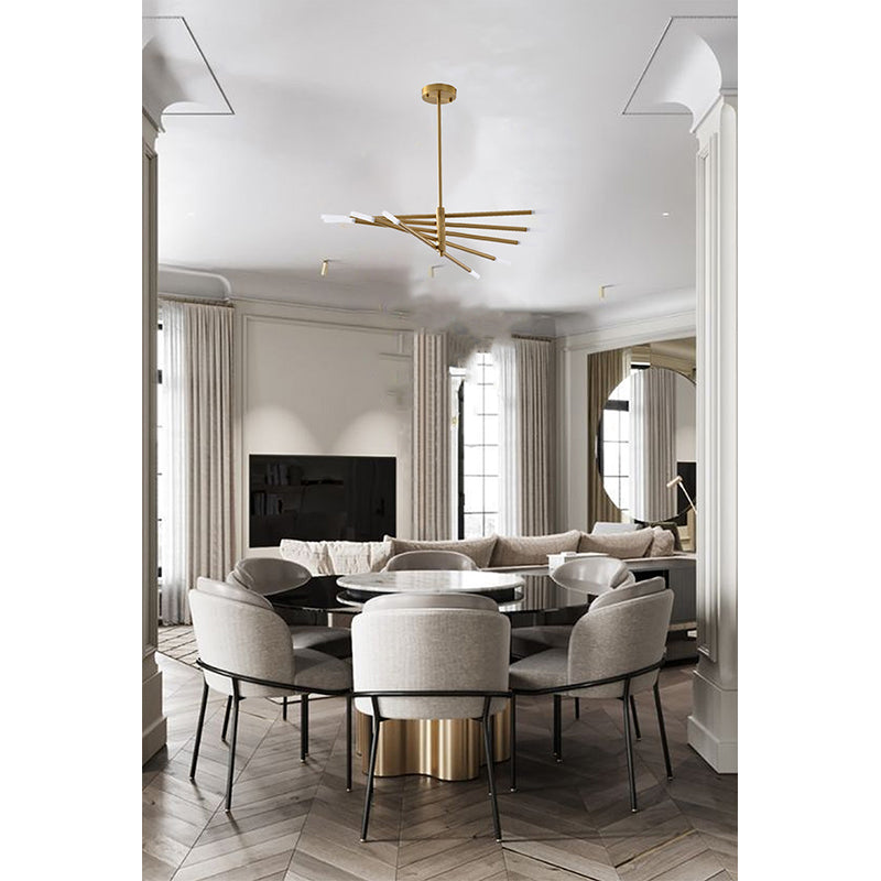 Gold/Black Stick Arm Chandelier With Frosted Glass Shades