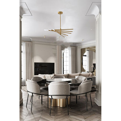 Gold/Black Stick Arm Chandelier With Frosted Glass Shades