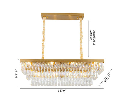 Rectangular Chandelier With Clear Hanging Crystals