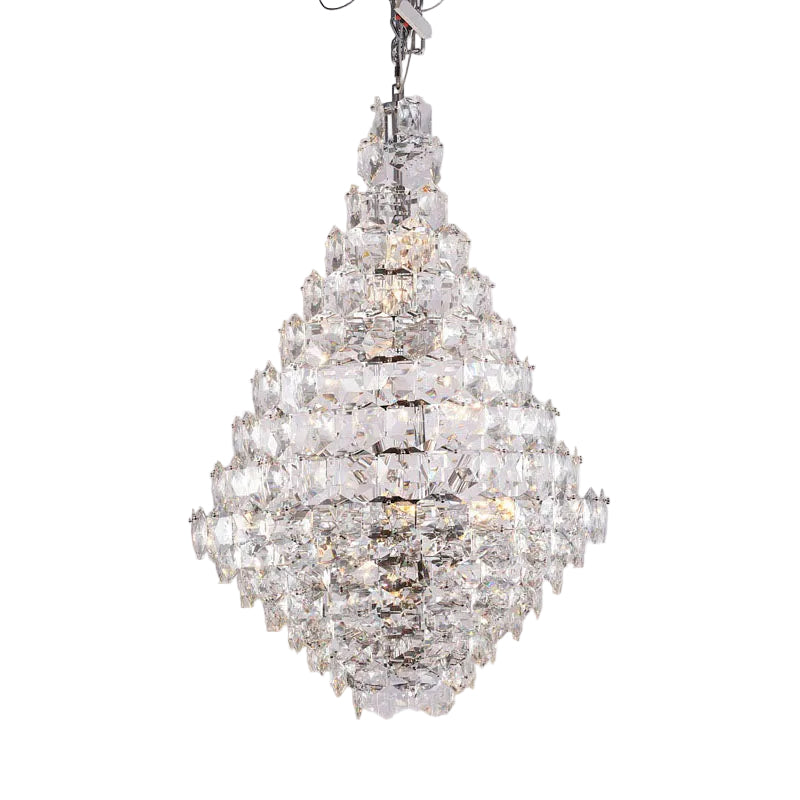 Chrome Frame Chandelier With Clear Hanging Crystals