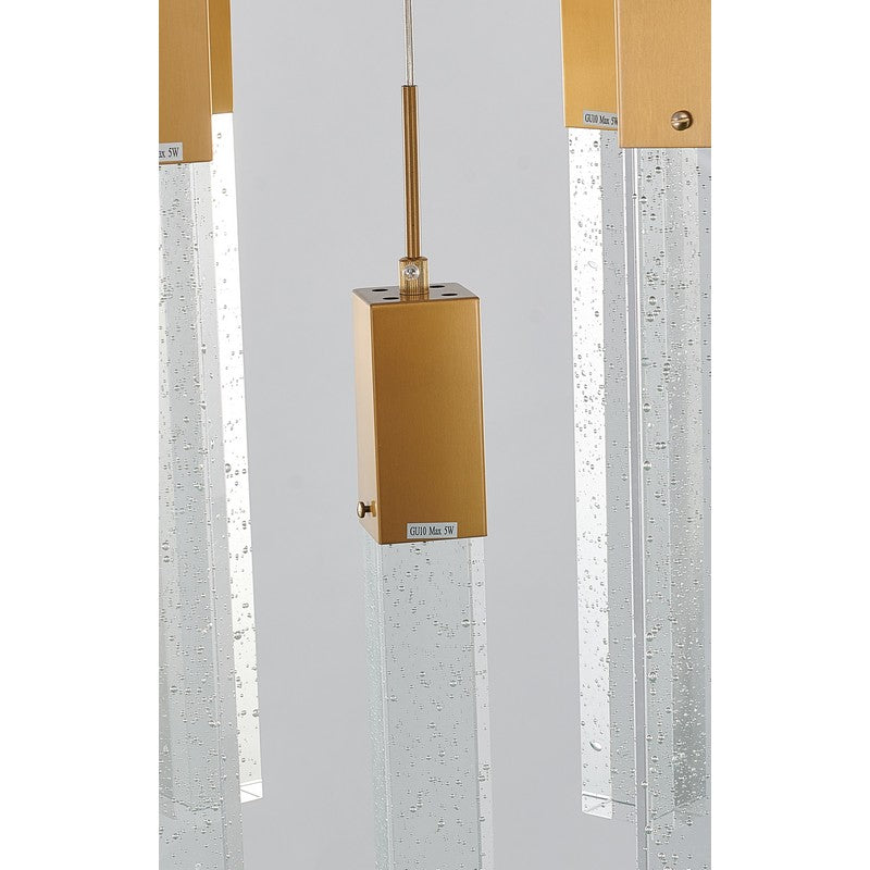 Flushed Chrome Frame Chandelier with Hanging Clear Block Crystal Pendants