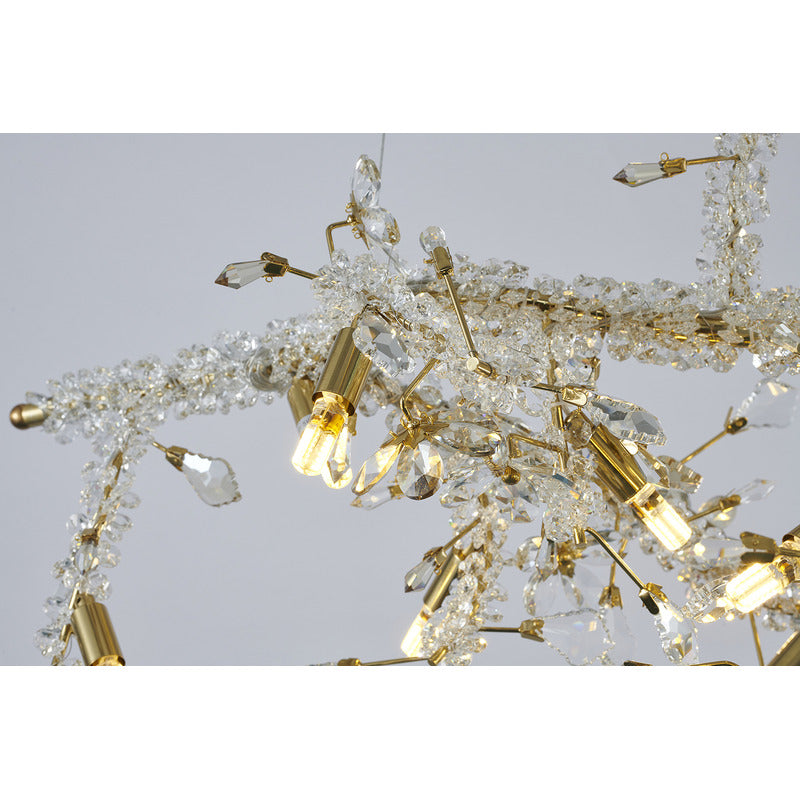 Gold Clear And Champagne Crystal Branch Chandelier With Flower Accents
