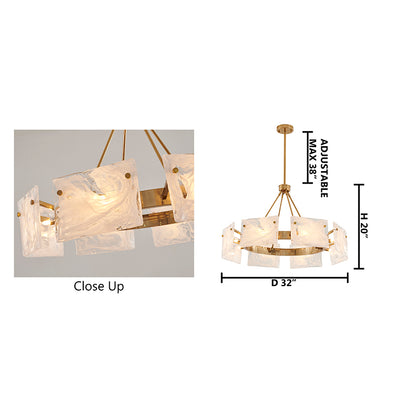 Gold Plated Chandelier with White Stained Glass Shades