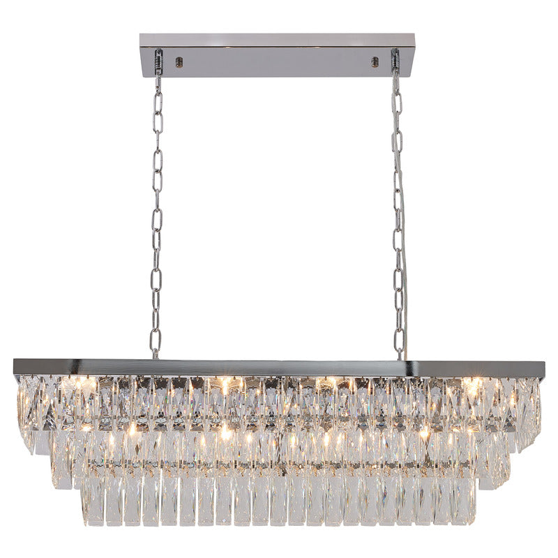 Rectangular Chandelier With Clear Hanging Crystals