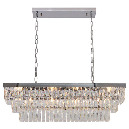 Rectangular Chandelier With Clear Hanging Crystals