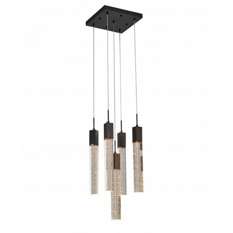 Flushed Chrome Frame Chandelier with Hanging Clear Block Crystal Pendants