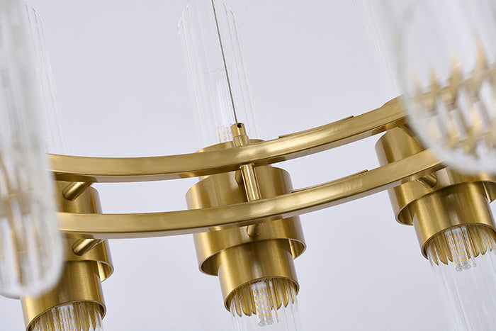 Satin Brass Iron Chandelier With Clear Glass Shades