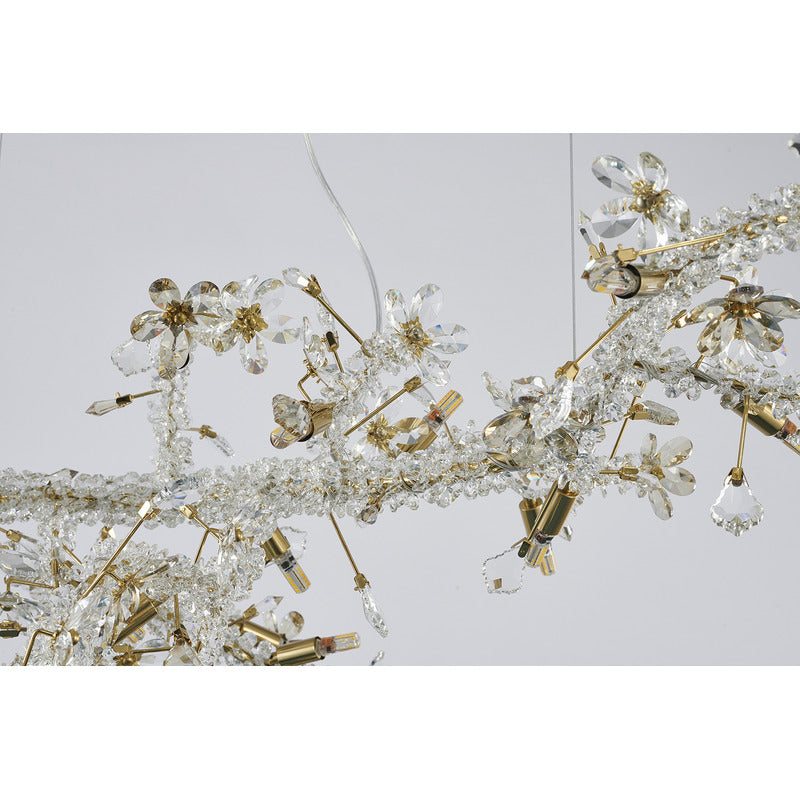 Gold Clear And Champagne Crystal Branch Chandelier With Flower Accents