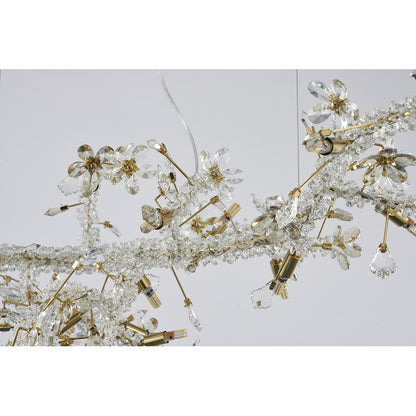 Gold Clear And Champagne Crystal Branch Chandelier With Flower Accents