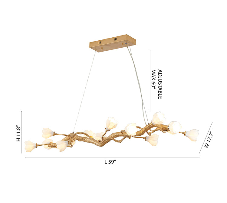 Gold Branch Chandelier WITH White Ceramic Flower Shades