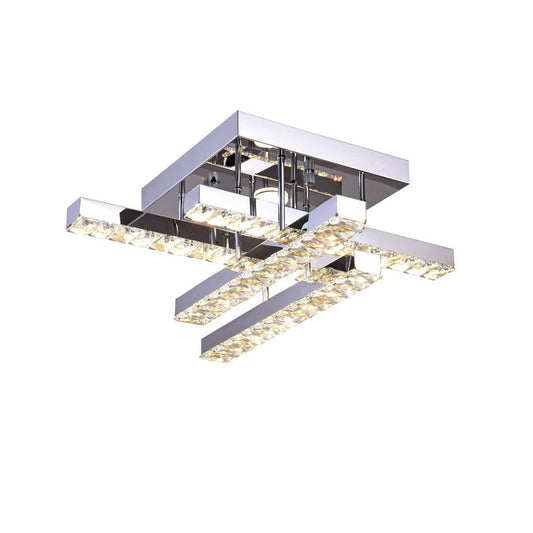 Chrome Frame LED Flushmount With Clear Crystals