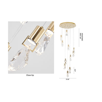 Brushed Gold Chandelier With Clear Crystal Stone Pendants