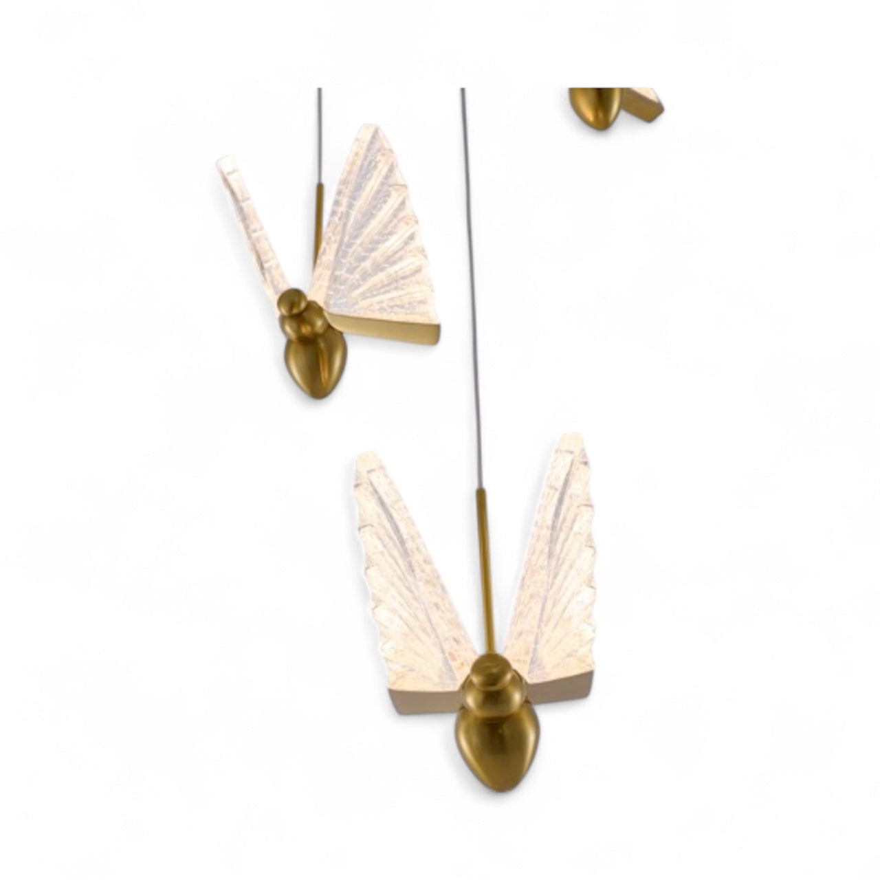 Elegant Satin Brass LED Chandelier with Butterfly Pendants