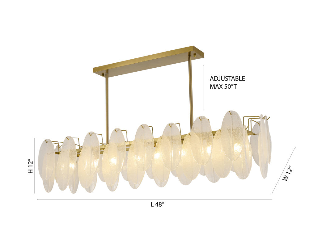 Brass Rectangular Chandelier with Frosted Glass Shades