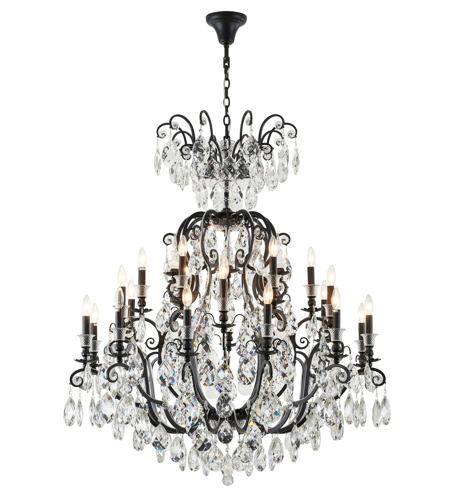 3 Tier Matte Black Chandelier with Clear Hanging Crystals