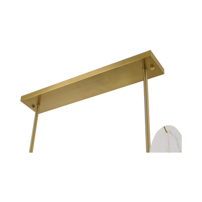 Brass Rectangular Chandelier with Frosted Glass Shades