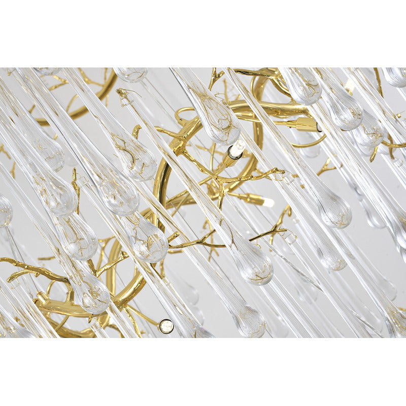 Three Tier Gold Solid Brass Chandelier With Clear Glass Hanging Drops