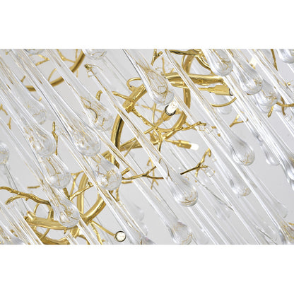 Three Tier Gold Solid Brass Chandelier With Clear Glass Hanging Drops