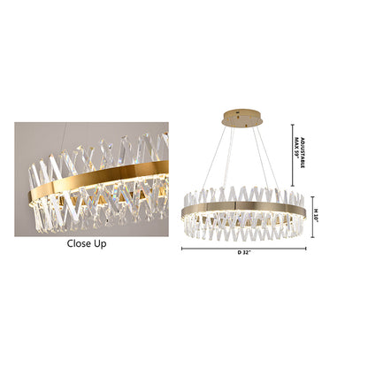Round Gold Frame Chandelier With Clear Crystals