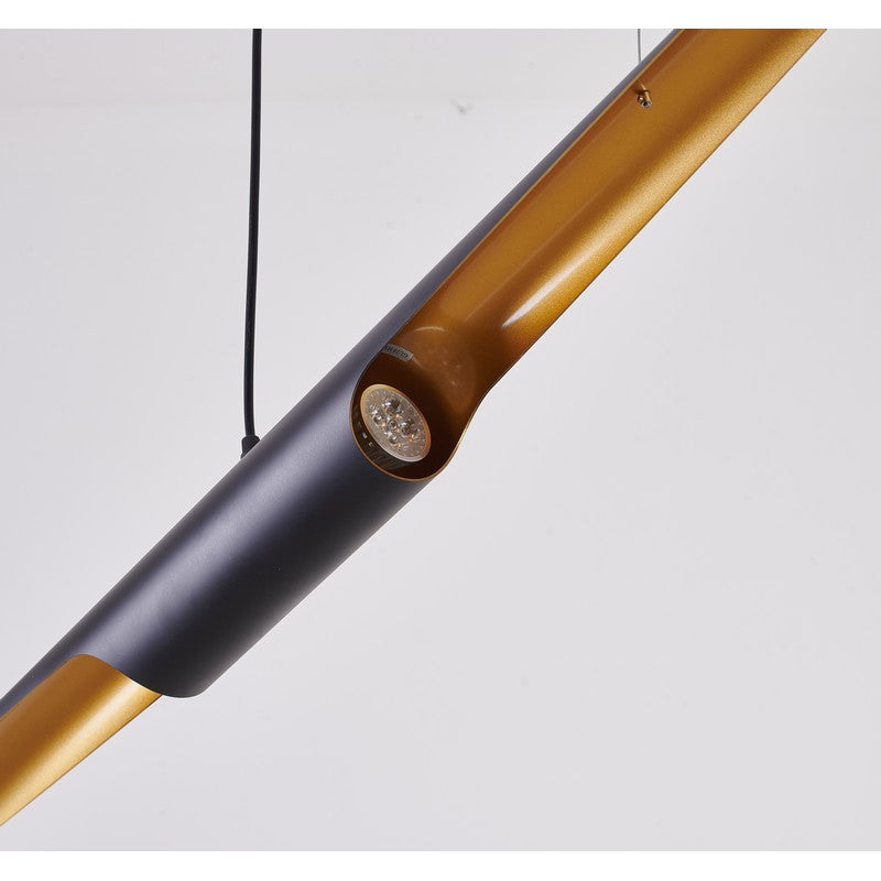 Black Tubed Pendant Light Fixture with Gold Interior
