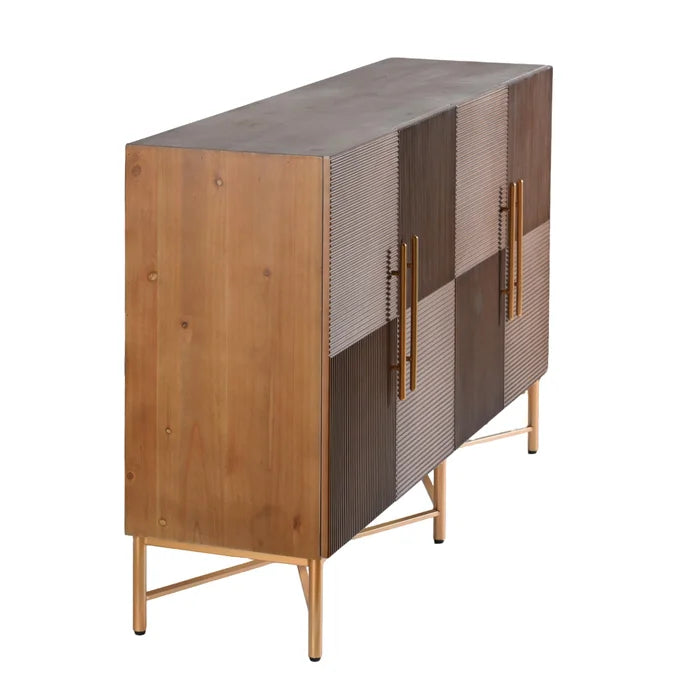 Dark Natural Wooden 4 Door Cabinet