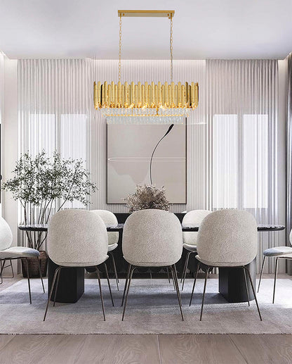 Gold Rectangular Chandelier With Clear Hanging Crystals