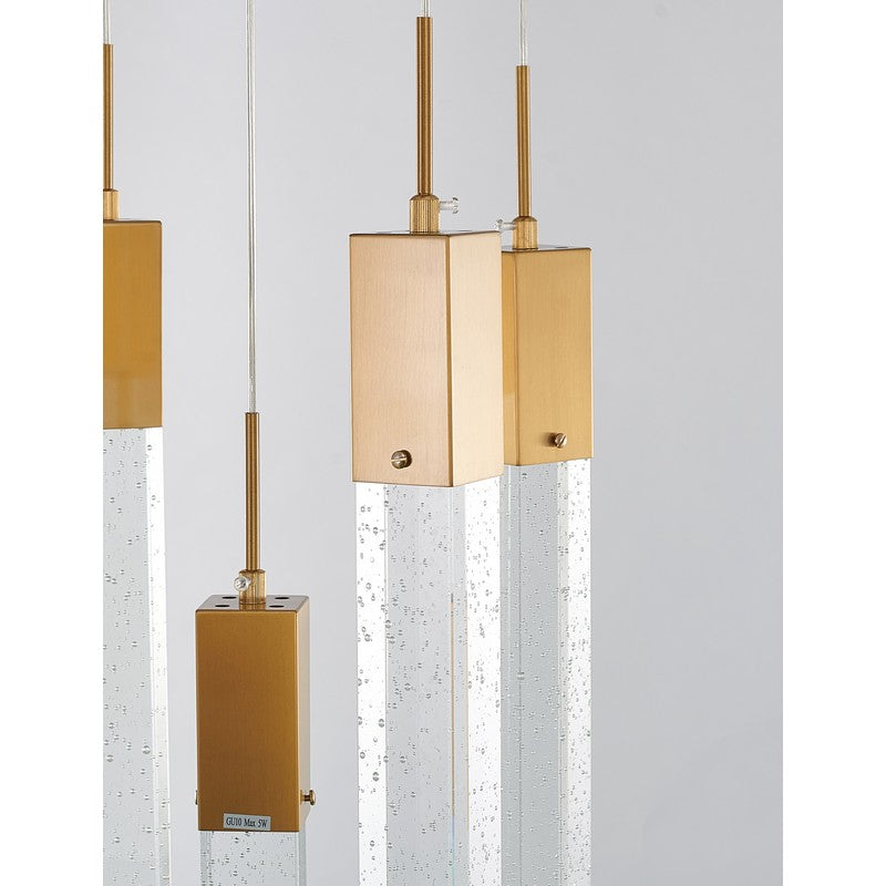 Flushed Chrome Frame Chandelier with Hanging Clear Block Crystal Pendants