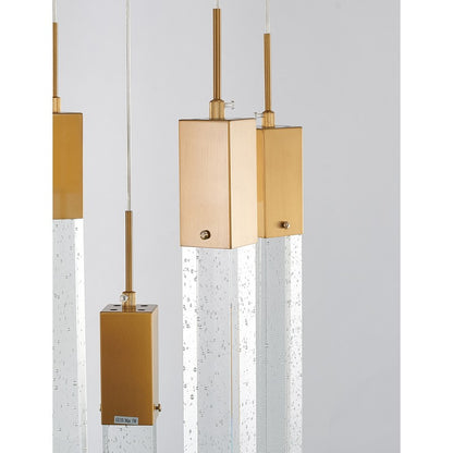 Flushed Chrome Frame Chandelier with Hanging Clear Block Crystal Pendants