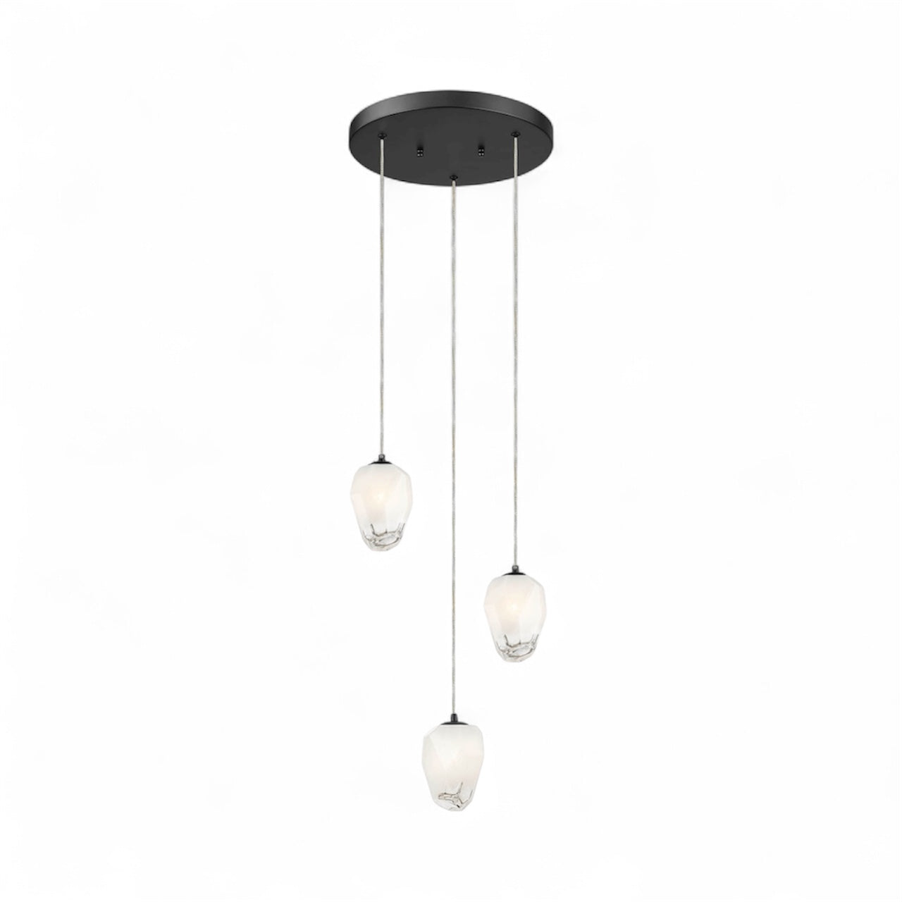 Round Black Frame Chandelier with White Glass Hanging Pendants