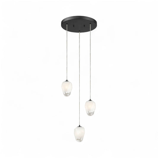 Round Black Frame Chandelier with White Glass Hanging Pendants