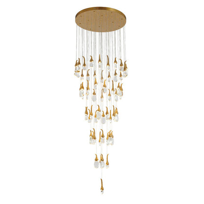Antique Brass Chandelier With Crystal Hanging Bud Pendants