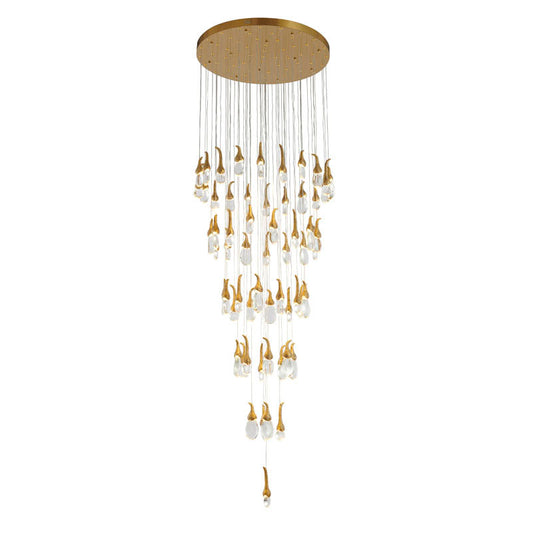 Antique Brass Chandelier With Crystal Hanging Bud Pendants