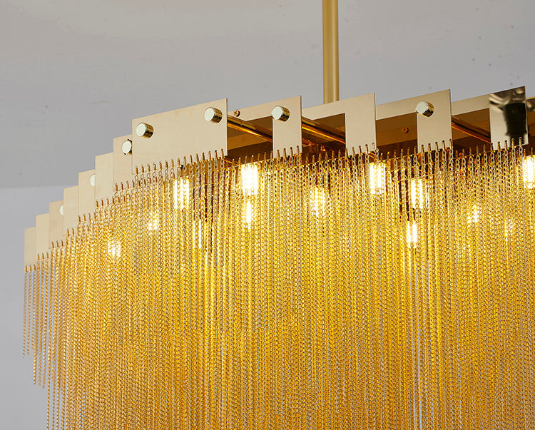 Gold Prism Chandelier With Hanging Aluminium Chains