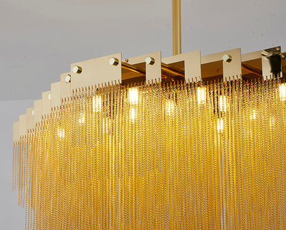 Gold Prism Chandelier With Hanging Aluminium Chains