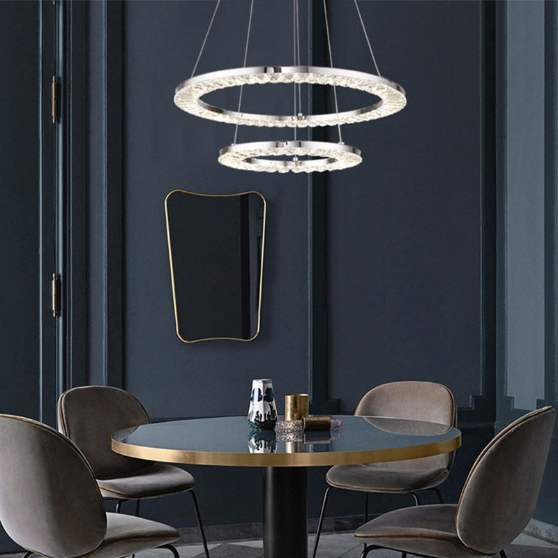Two Tier Double Ring Clear Crystal LED Chandelier