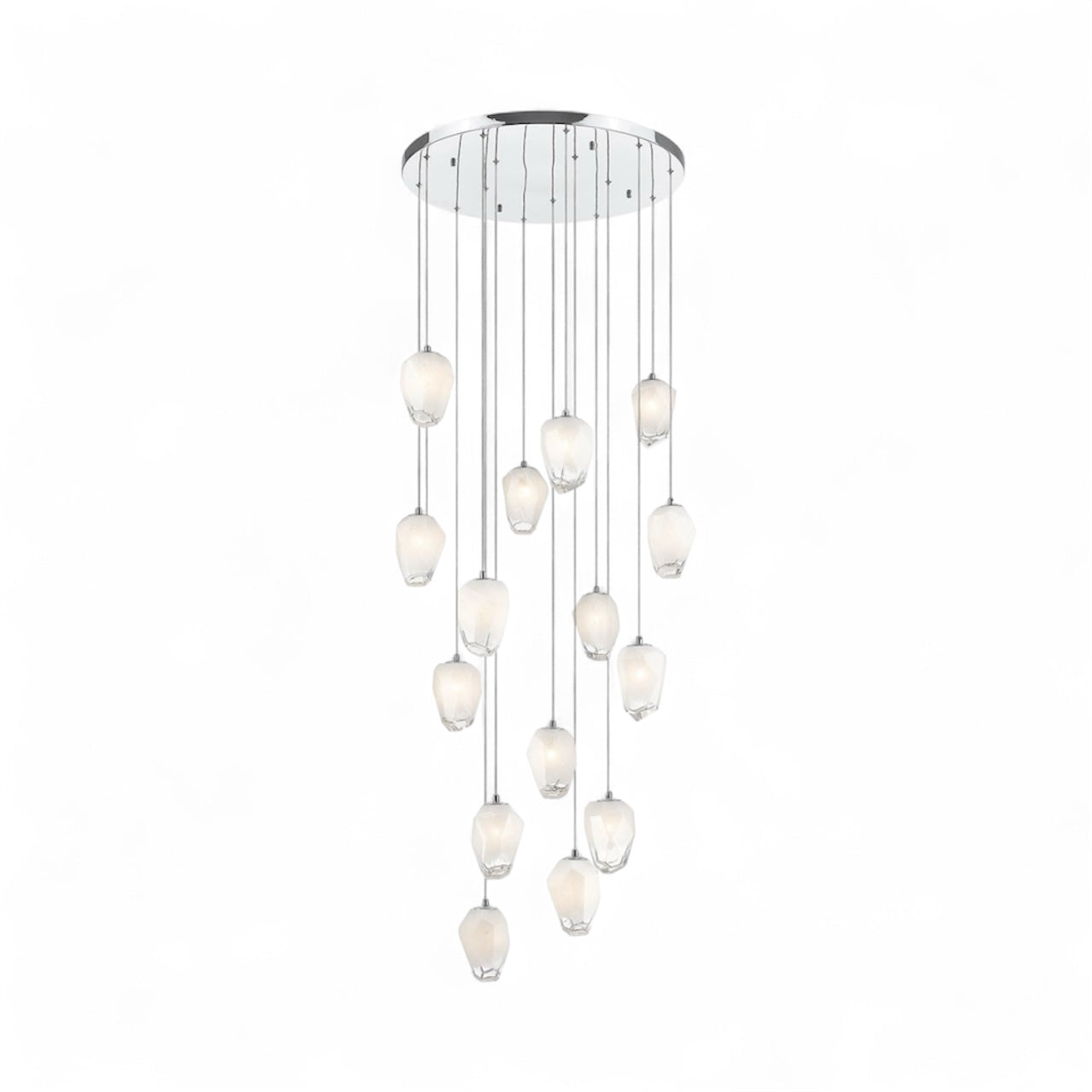 Round Metal Flushed Chandelier with Hanging White Glass Pendants