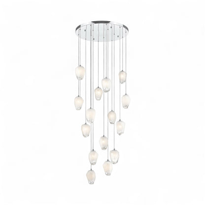 Round Metal Flushed Chandelier with Hanging White Glass Pendants
