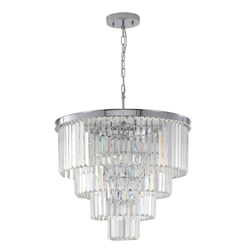 Four Tier Chrome Chandelier With Clear Hanging Crystals