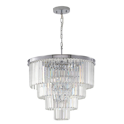 Four Tier Chrome Chandelier With Clear Hanging Crystals