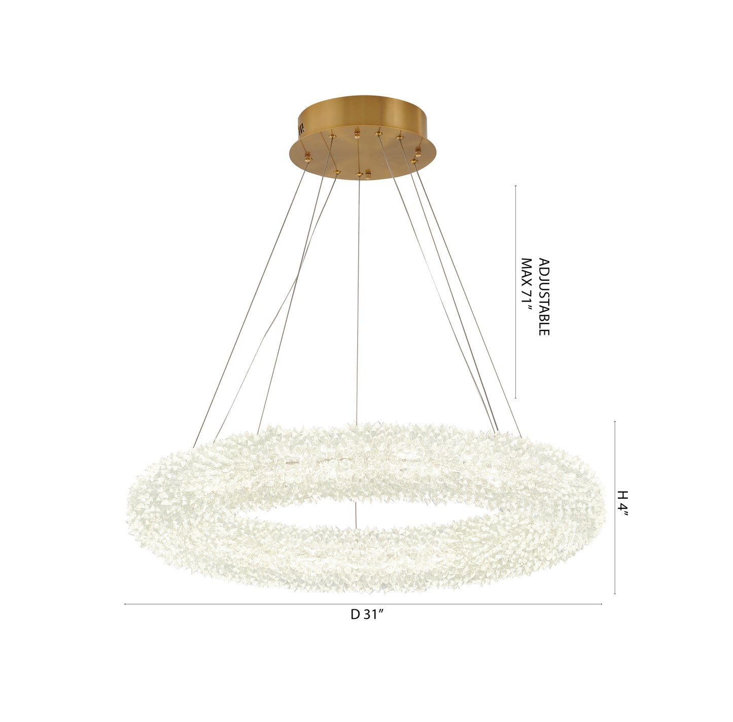 Brass Chandelier With A Spiky Clear Crystal Halo