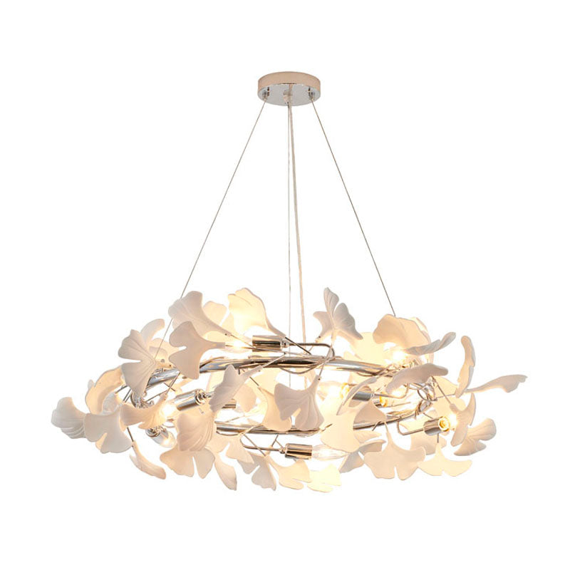Round Chandelier with White Acrylic Leaf Accents